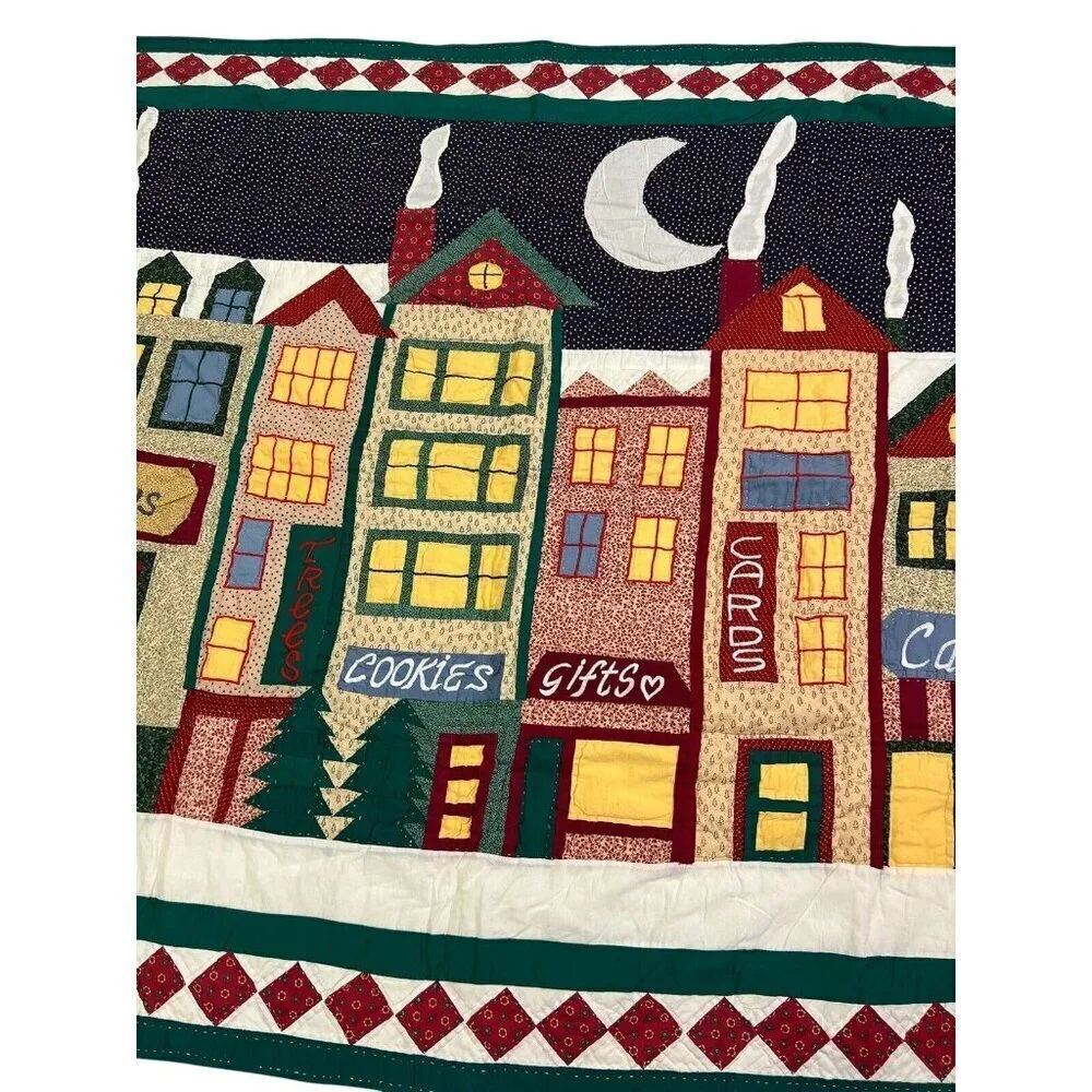 Handmade Vintage Throw Quilt Christmas Town Toys Cookies Wall Hanging